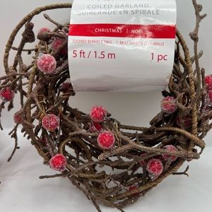 Coiled garland Christmas decor sugared berries and twigs 5ft